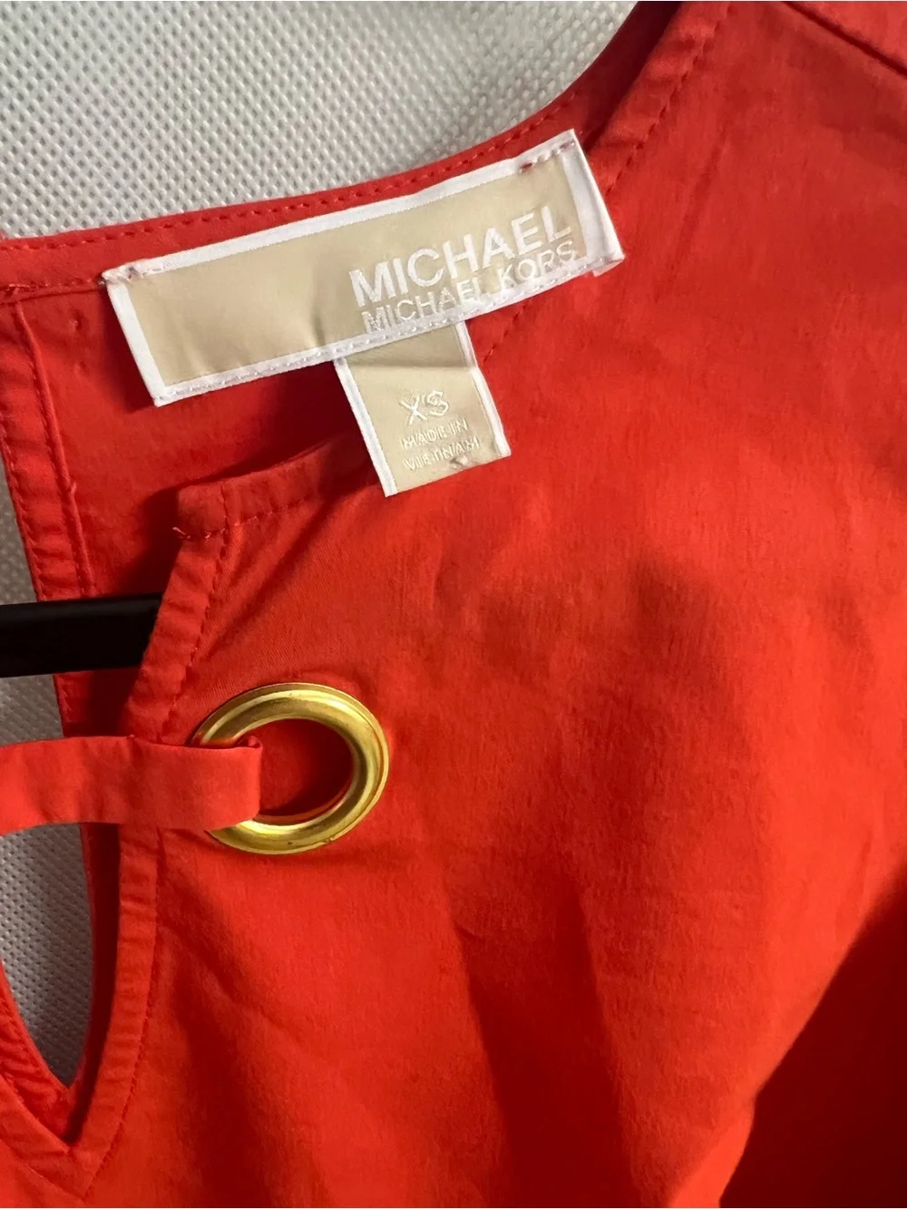 MICHAEL Michael Kors Red Bell Sleeve Grommet Blouse XS Gold Hardware